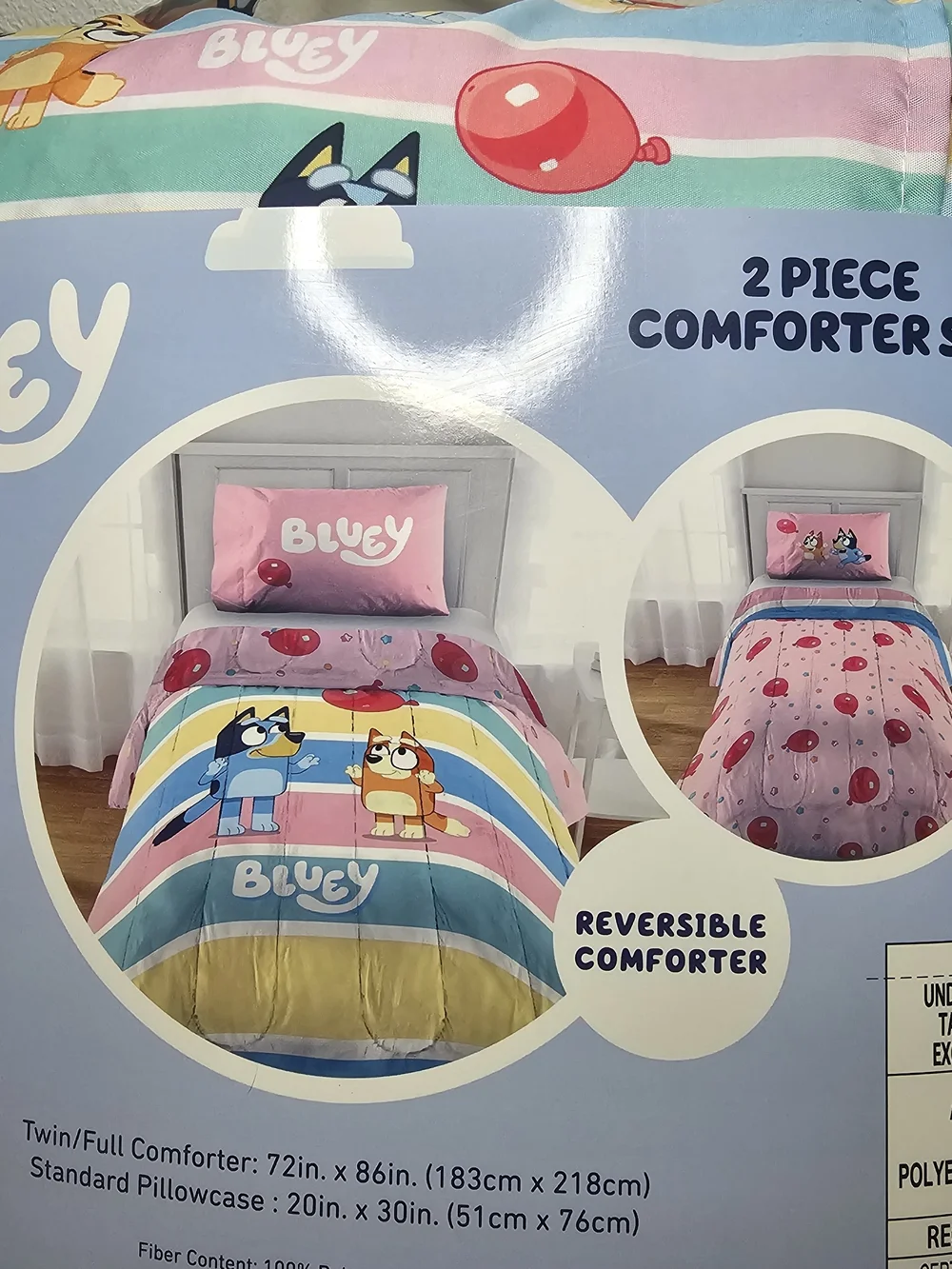 Bluey Reversible Comforter Set - Pink & Pastel Stripes